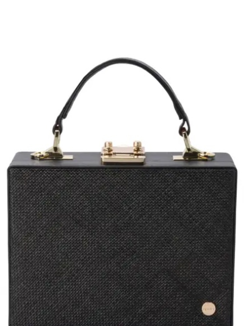 Olga Berg Georgia Black Woven Straw Box Bag NWT Gold Hardware Crossbody - Picture 3 of 8